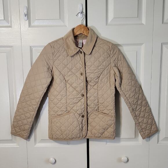 Old Navy Womens Tan Quilted Jacket Size XS Snap Front Pockets Corduroy Collar - Picture 1 of 8